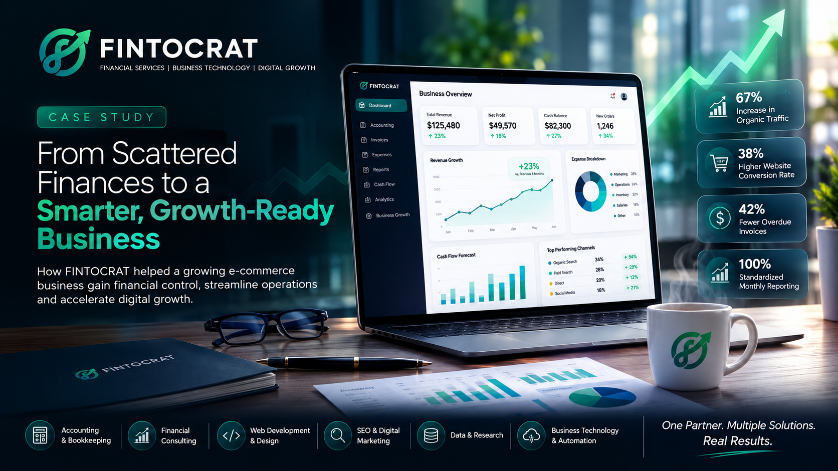 How FINTOCRAT combined accounting, financial consulting, technology, web development, and digital marketing to transform the operations of a growing e-commerce business.